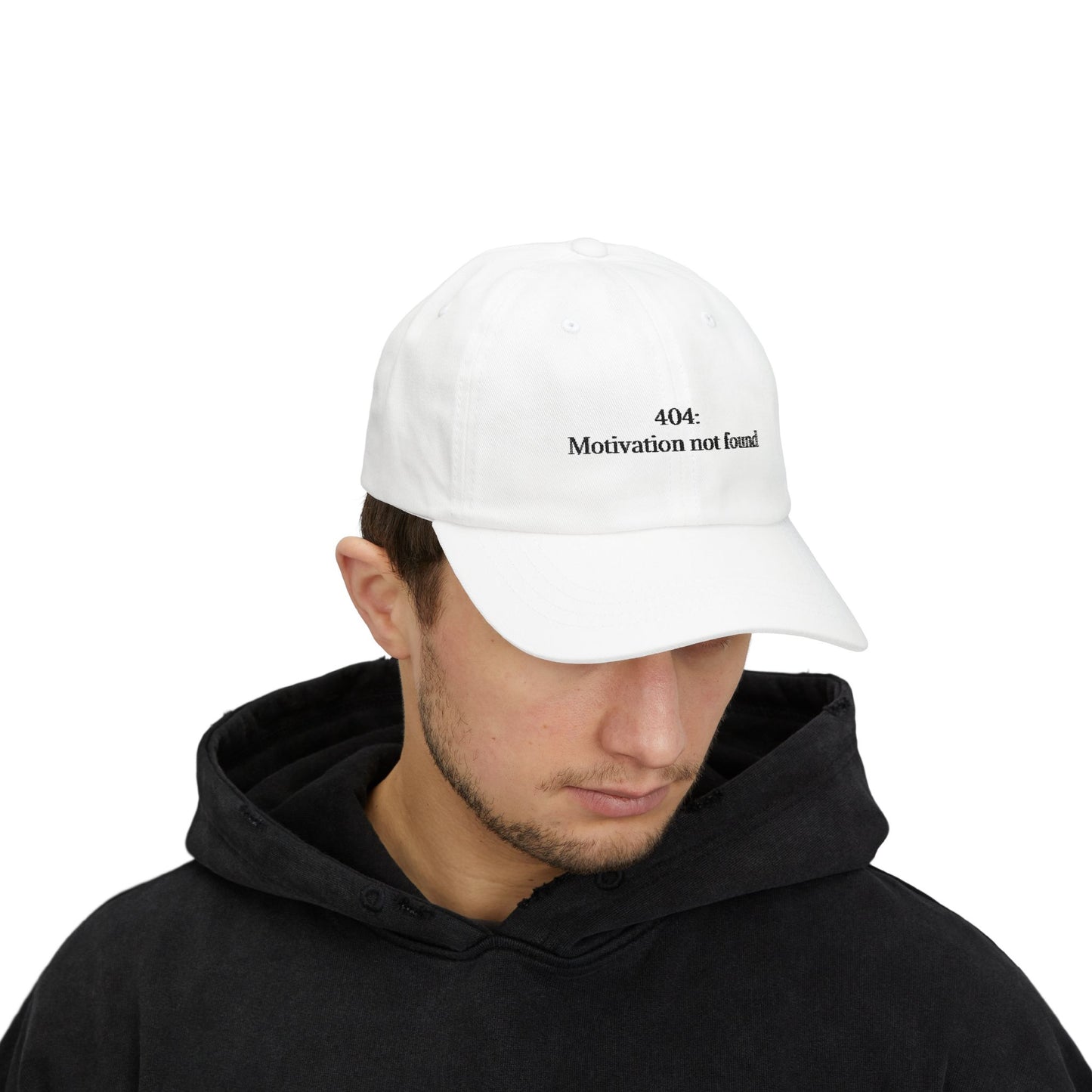 404 Motivation Not Found Dad Cap,  Funny Gift for Father's Day, Everyday Wear Cap, Adjustable White Hat